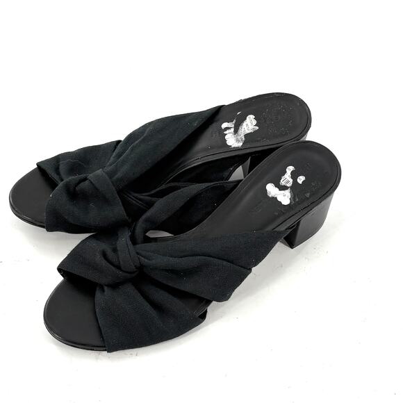 Rebecca Allen Twist Heels 10 Black Linen NWOT Sandals Mules Slip On Travel - Picture 11 of 11